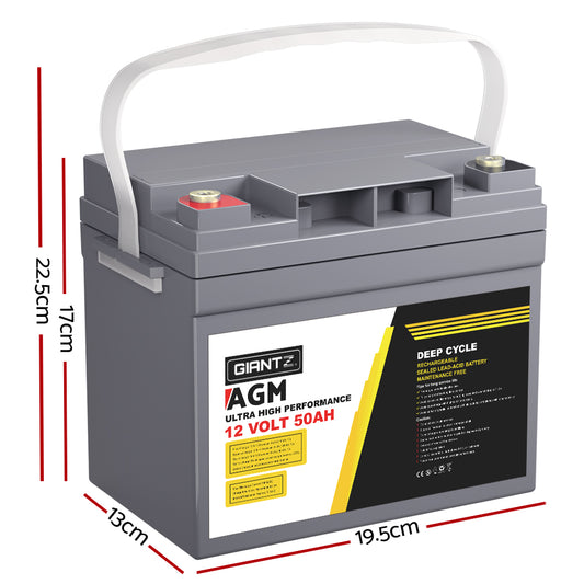 Giantz AGM Deep Cycle Battery 12V 50Ah Box Portable Solar Caravan Camping