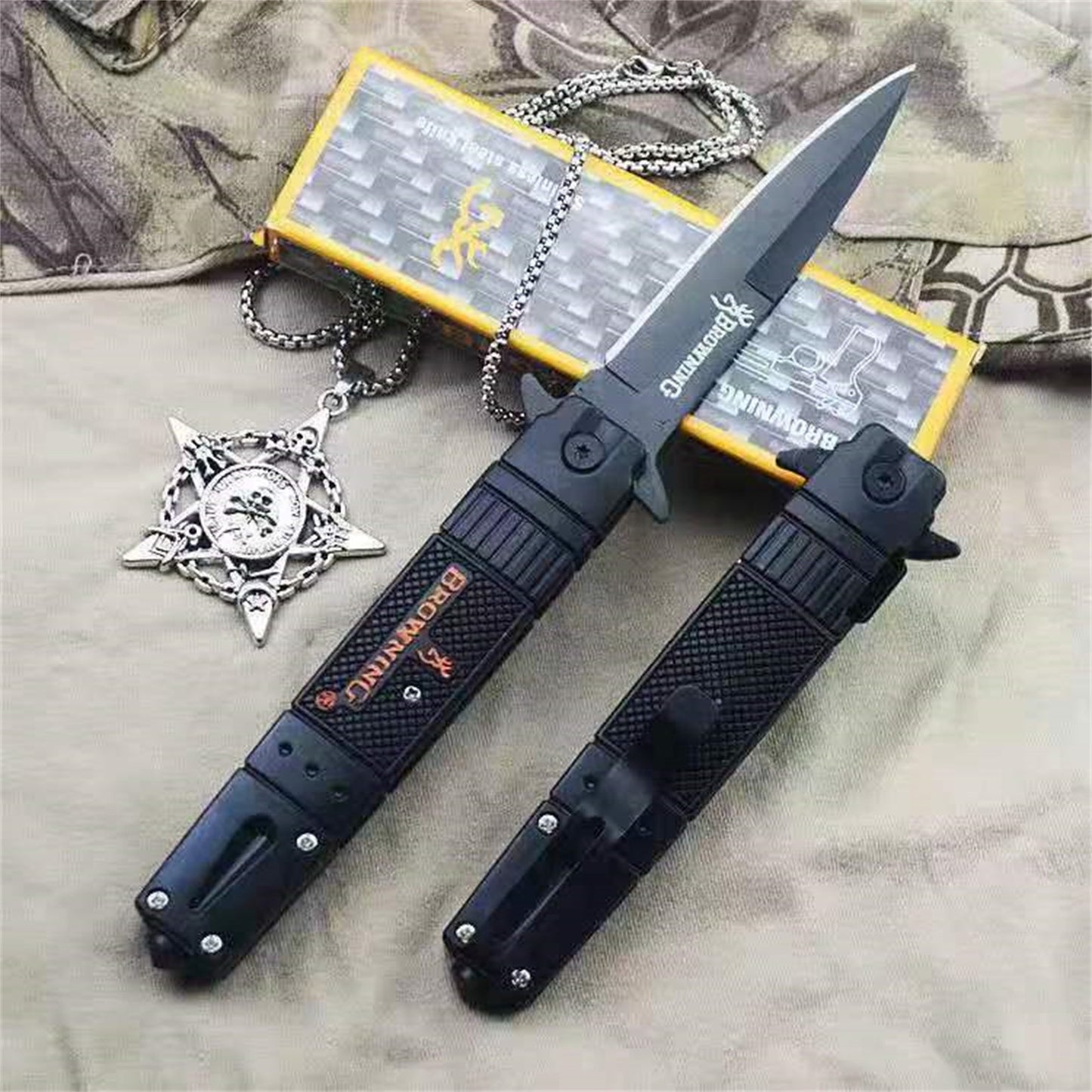 Mountgear Rubber Handle Folding Multi-Function High Camping Mini Field Survival Knife