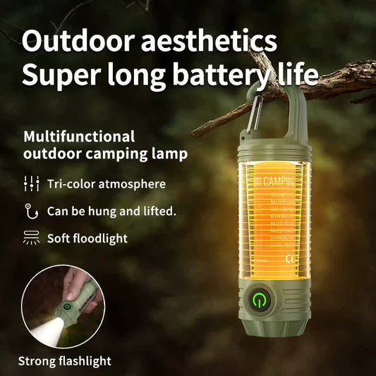 2 PCS Green Portable Outdoor Camping Light with 6 Modes & Keychain Hook - Multi-Source Mini Flashlight, IPX4 Waterproof
