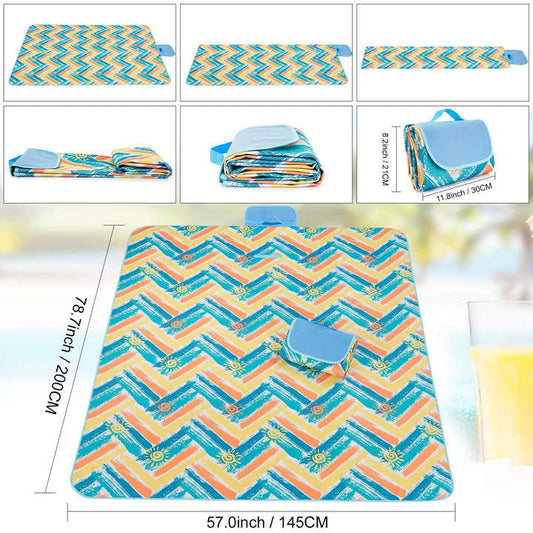 Blue Stripes Stitching Premium Picnic Mat - Extra Thick & Waterproof Oxford Cloth Camping Blanket - 145x200cm