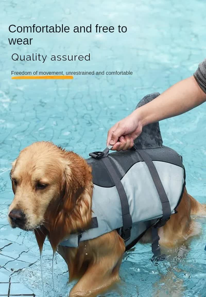 Size S Grey Pet Life Jacket for Dogs - Summer Swimming Safety Vest with Shark Fin for Small to Large Breeds
