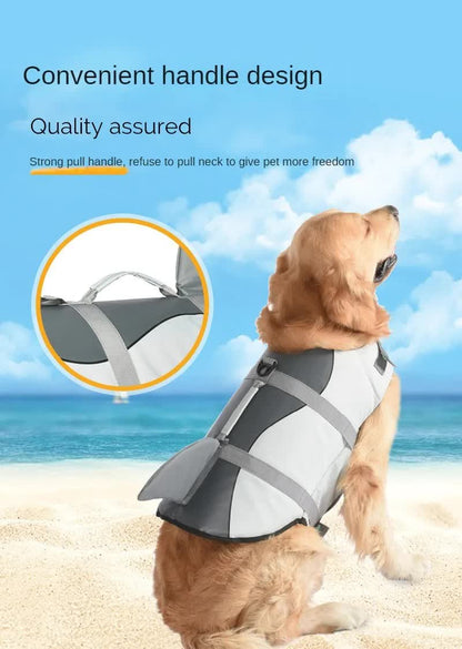 Size S Grey Pet Life Jacket for Dogs - Summer Swimming Safety Vest with Shark Fin for Small to Large Breeds